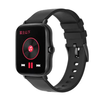 Black smart watch with encoder featuring music control and a sleek design for everyday use