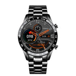 waterproof Smart Watch featuring fitness tracking, heart rate monitoring, and sleek metal design