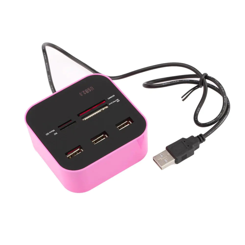 Gizmo Gadgets USB hub with card reader featuring multiple USB ports and a sleek pink design