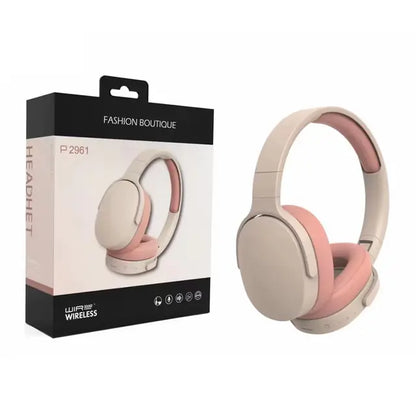 Gizmo Gadgets Wireless Bluetooth Headphones in Pink and Beige with Stylish Design and Packaging